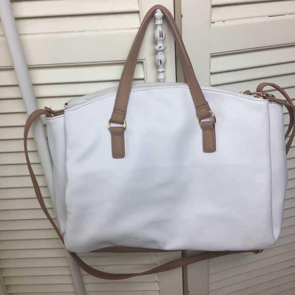 TOMMY HILFIGER WHITE & TAN LEATHER HANDBAG PURSE - Picture 2 of 8
